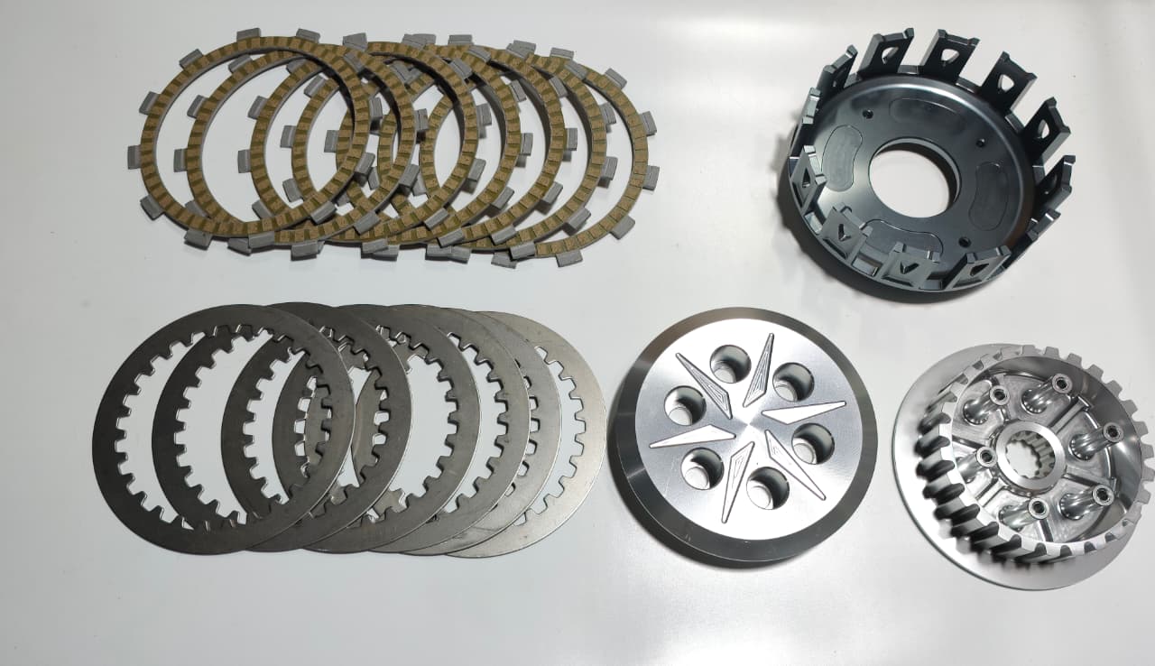 YAMAHA RD350 CNC CLUTCH BASKET/HOUSING/CLUTCH PLATE/PRESSURE PLATE ASSEMBLY (TITANIUM) BY NMW RACING